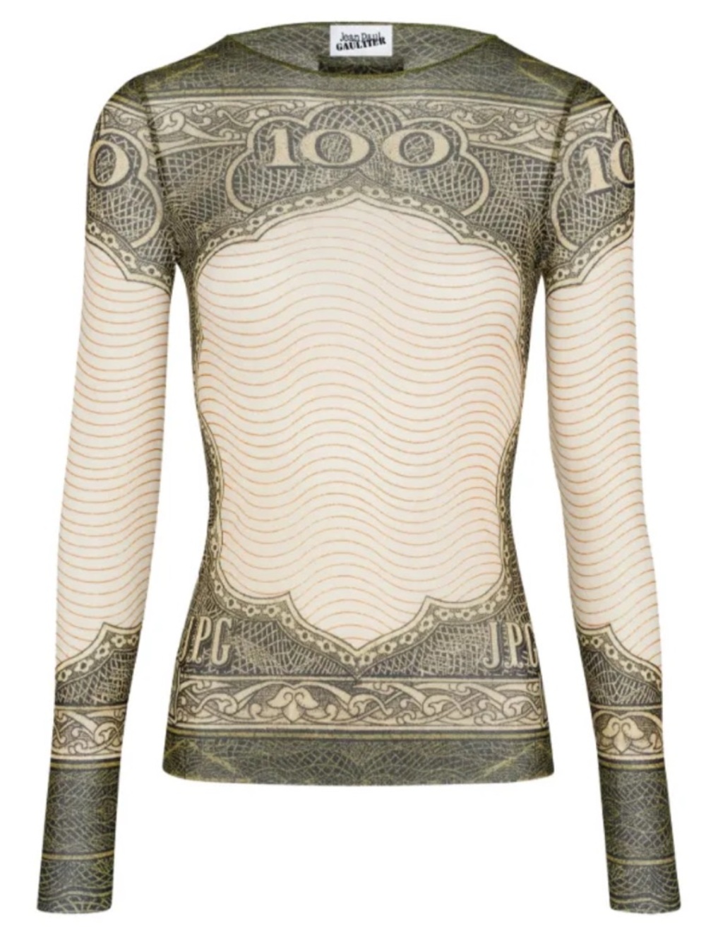 Jean Paul Gaultier Cream and Olive Script-Print Long Sleeve Top - Picture 2 of 7